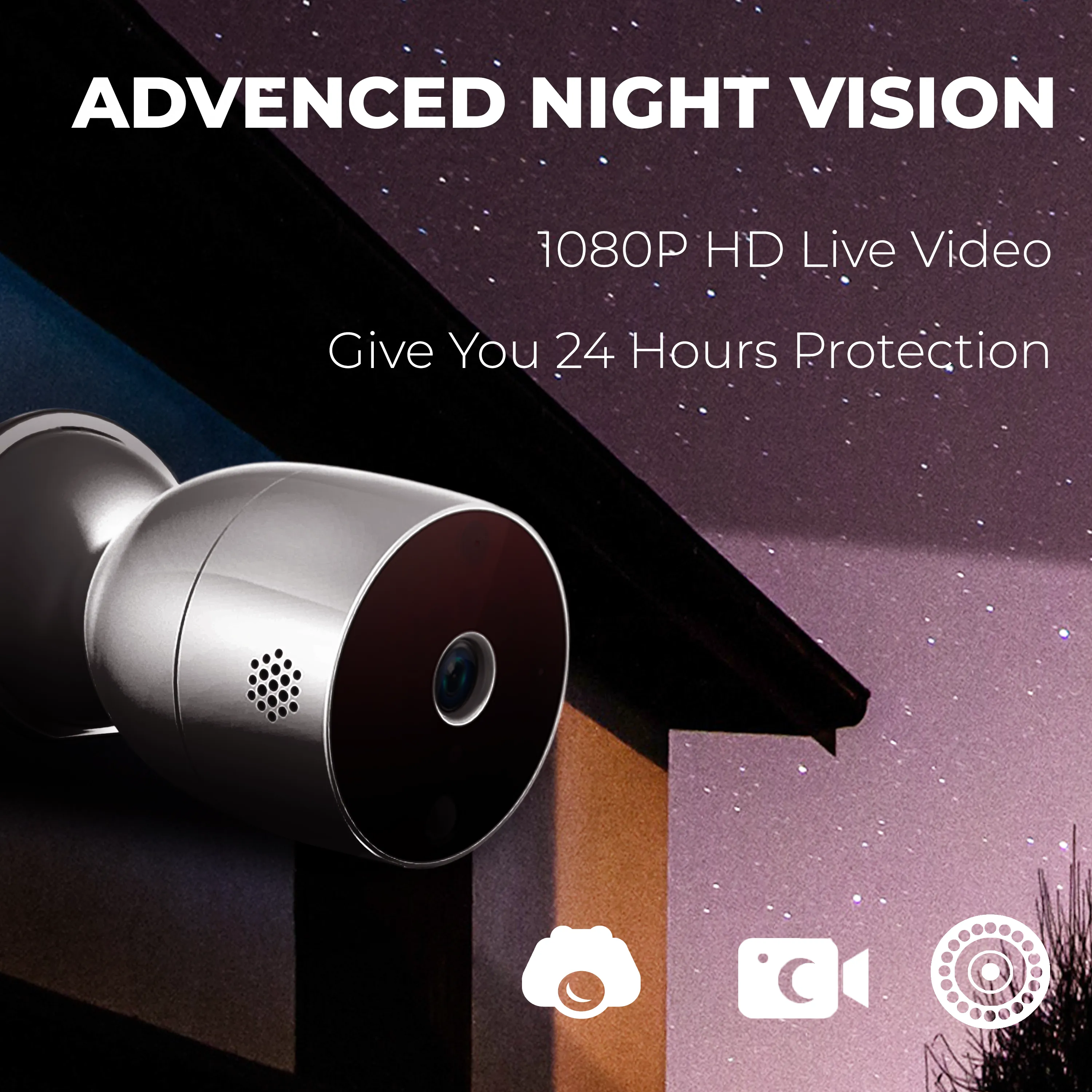 Wi-Fi Smart Wire-Free HD Outdoor 1080P IP Camera, Alkaline Battery Powered, Weather Proof, Night Vision, 2 way audio, Easy Installation