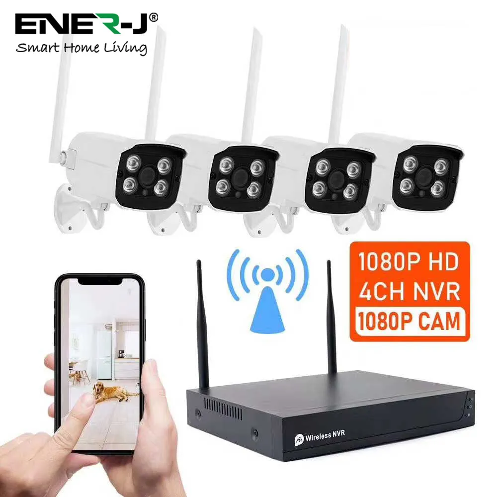 Wireless Security CCTV System with 4 IP Cameras, 8CH NVR, Smart Motion-Triggered Alerts, IP66 Weatherproof, Easy Remote Access